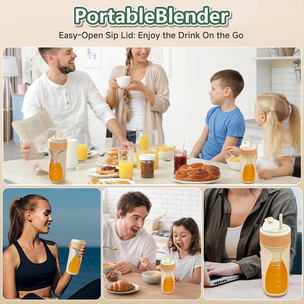 Portable Blender Usb Rechargeable - Tragbarer Mixer-Becher 450ml Multifunktions-Mixer mit Eiszerkleinerung,