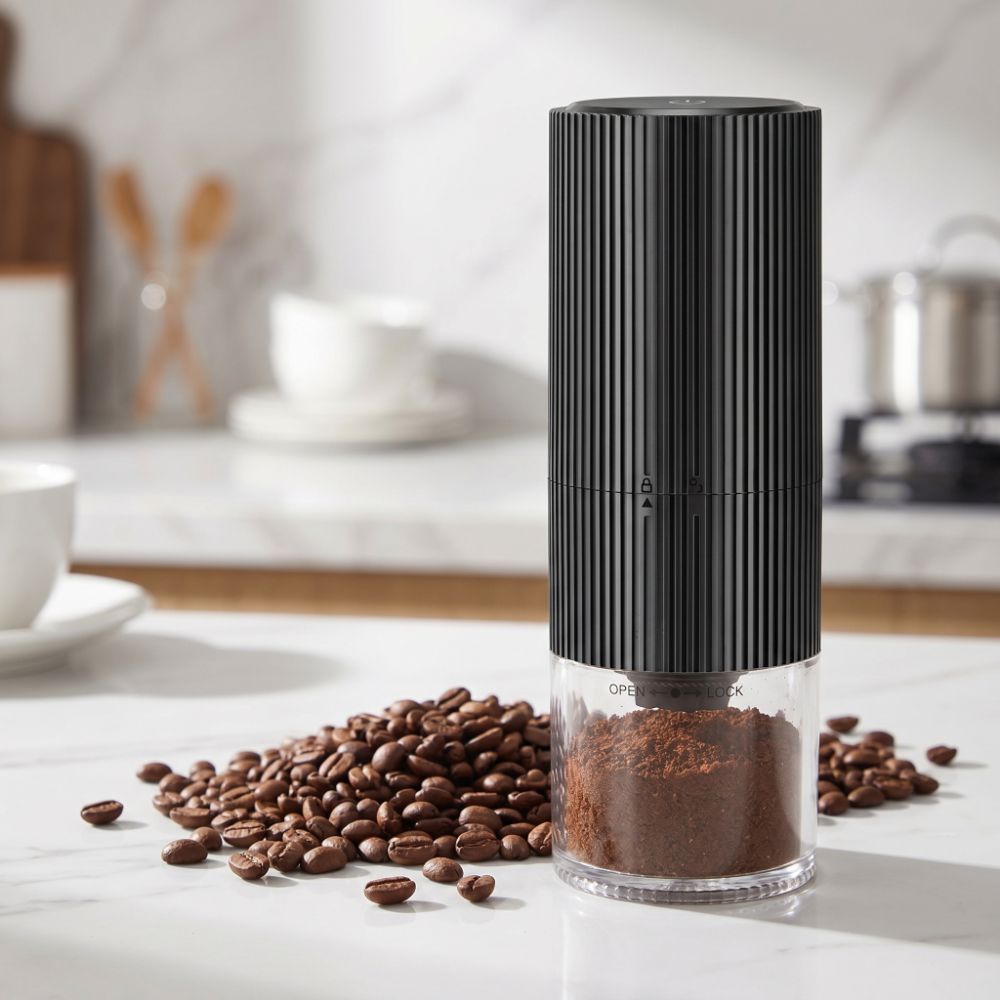 Coffee Bean Grinder Electric - Tragbare Kaffeemühle mit Streifenmuster, Keramikmahlwerk, Touch-Design,